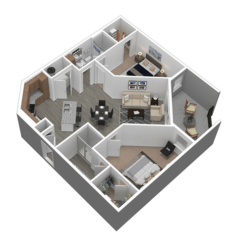 Floor plan for 2 beds, 2 baths, 1123 sqft